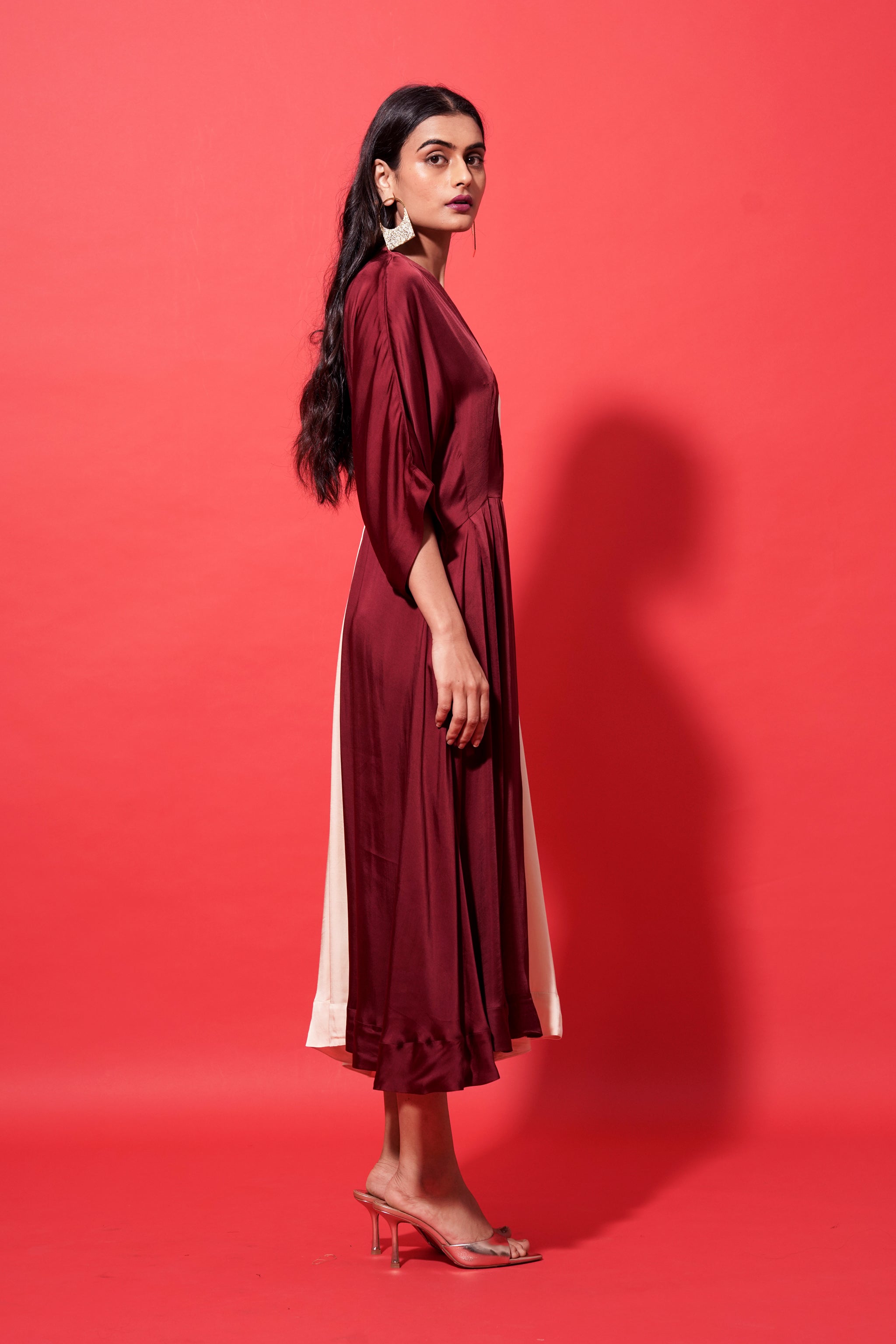 Lumina Dress - Ivory and maroon