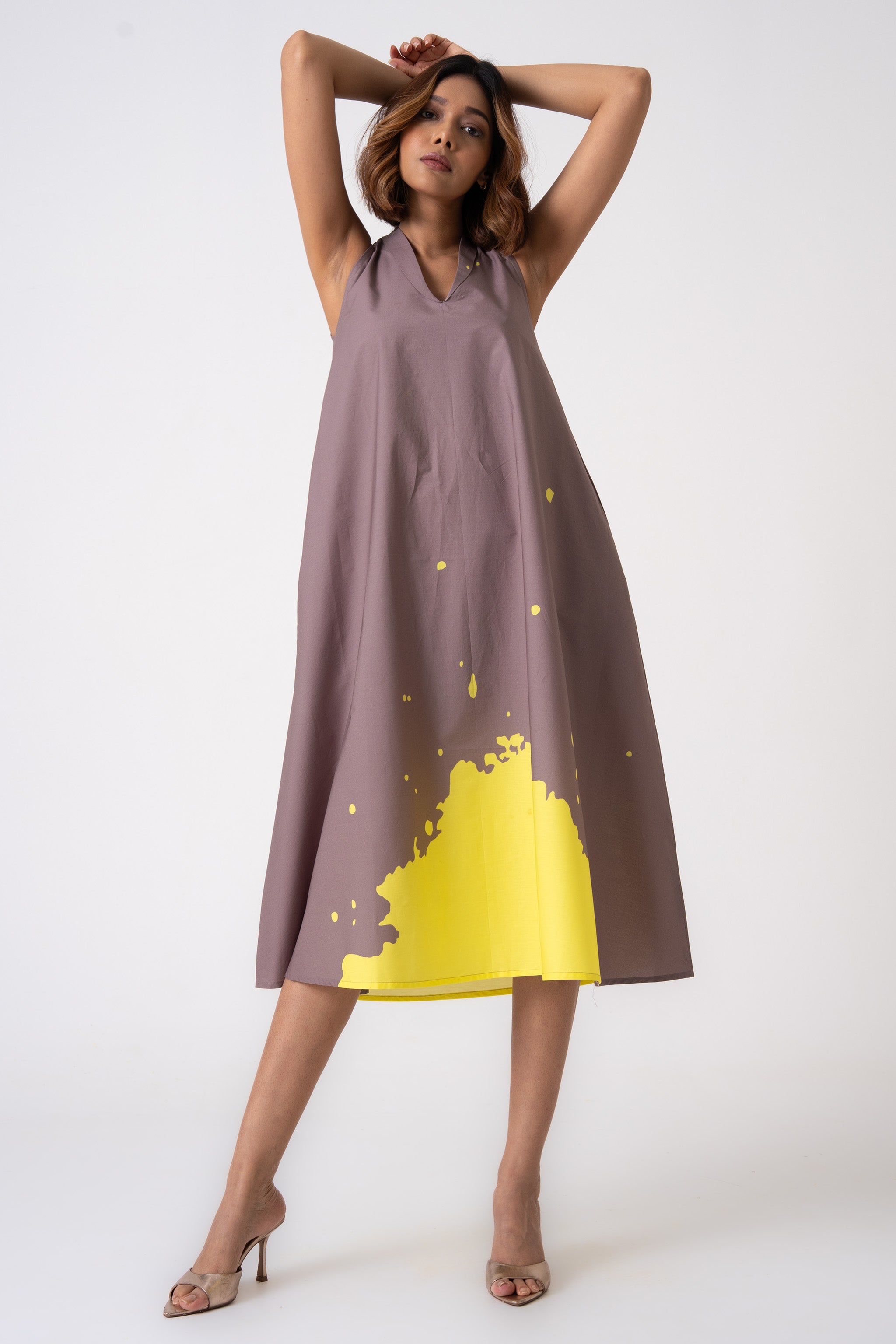 Lady dress - Grey & Yellow