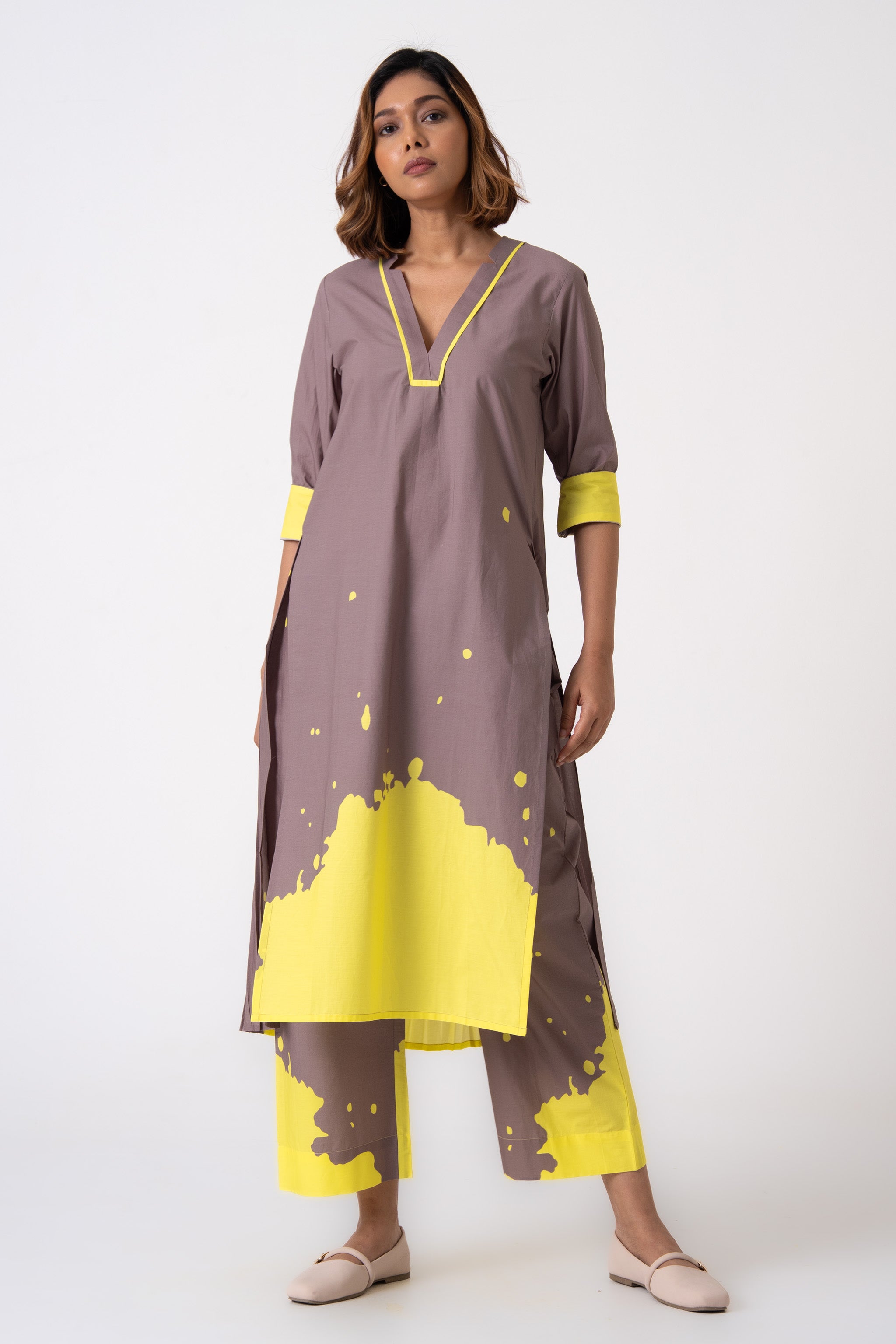 Splatter Co-ord - Gray & Yellow