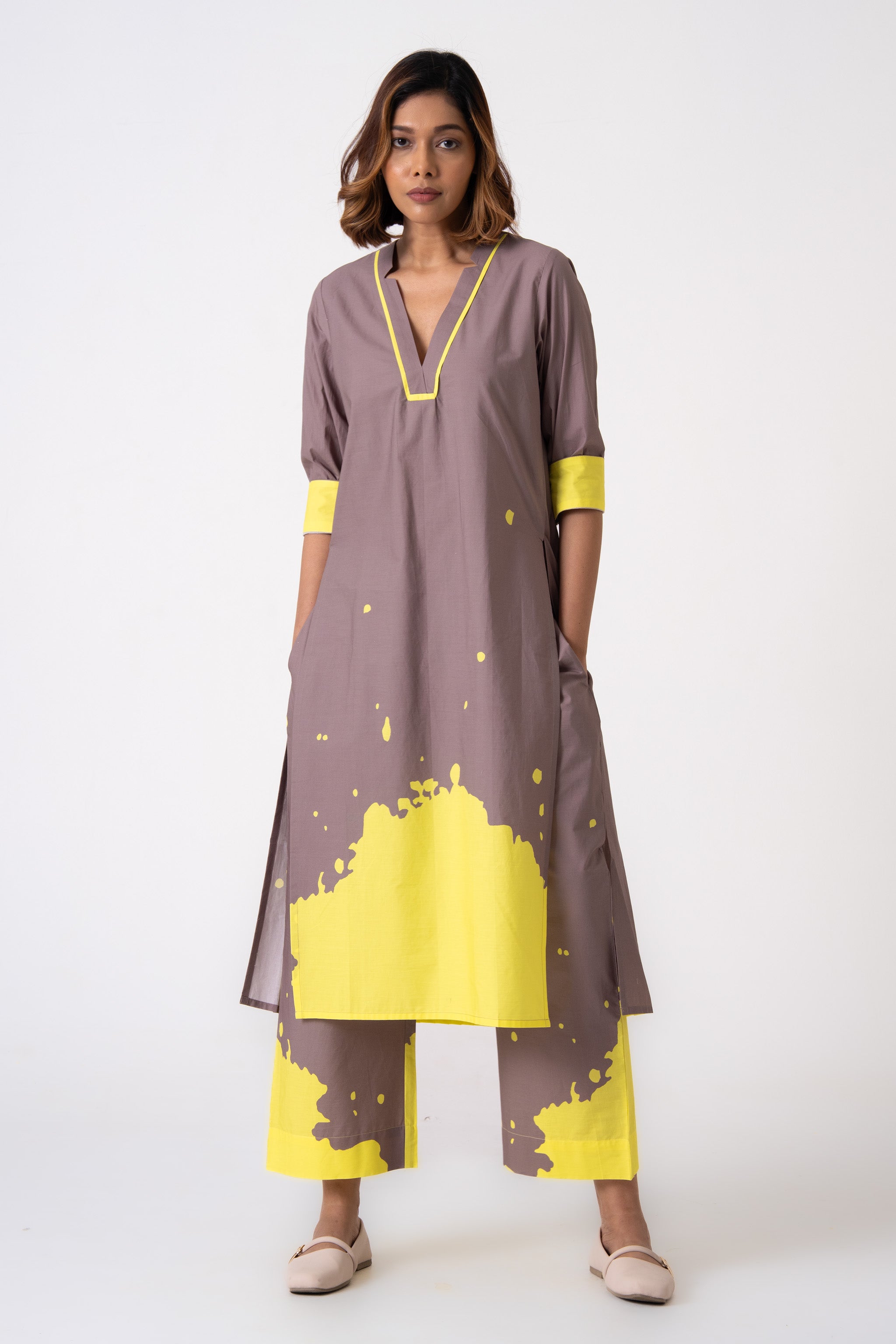 Splatter Co-ord - Gray & Yellow