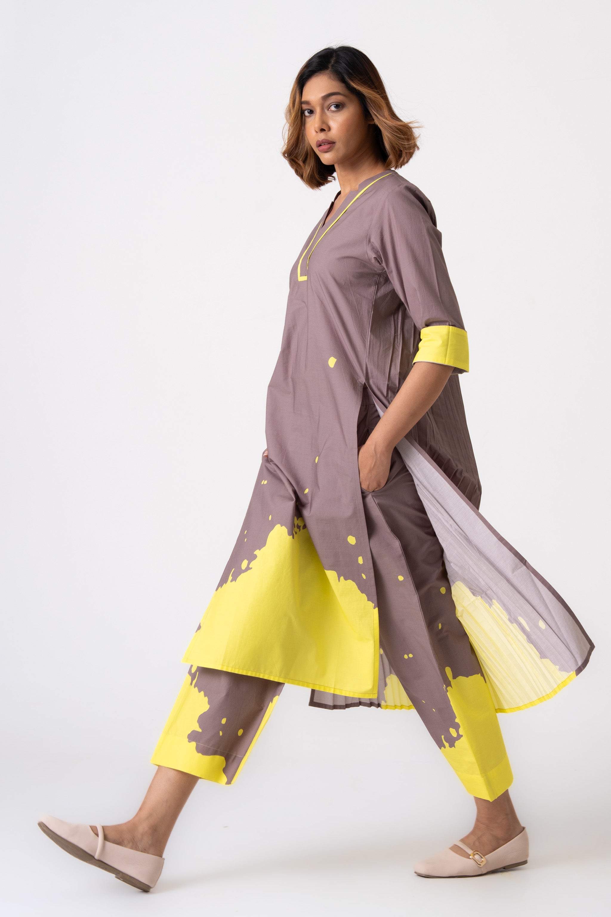 Splatter Co-ord - Gray & Yellow