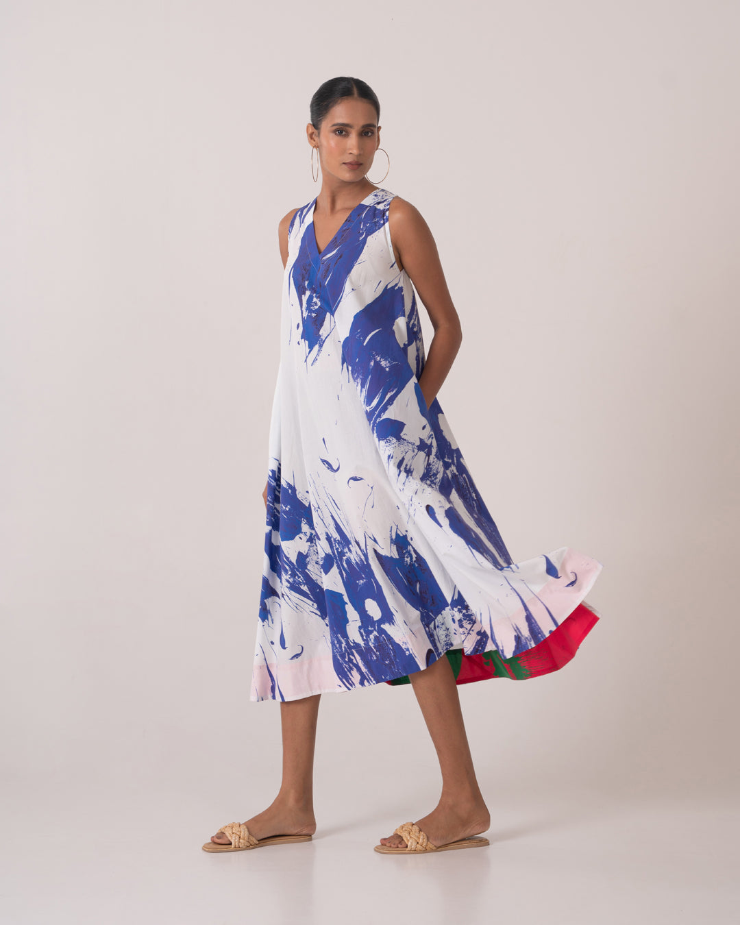 Lady Dress - White & blue