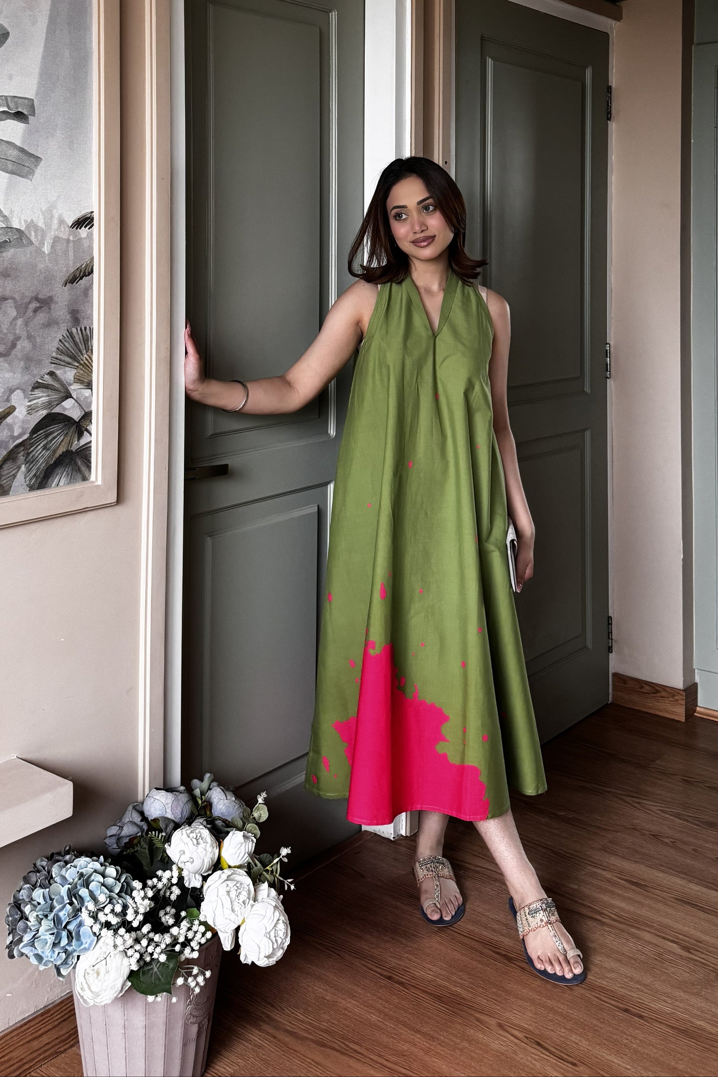 Lady Dress - Green & Pink