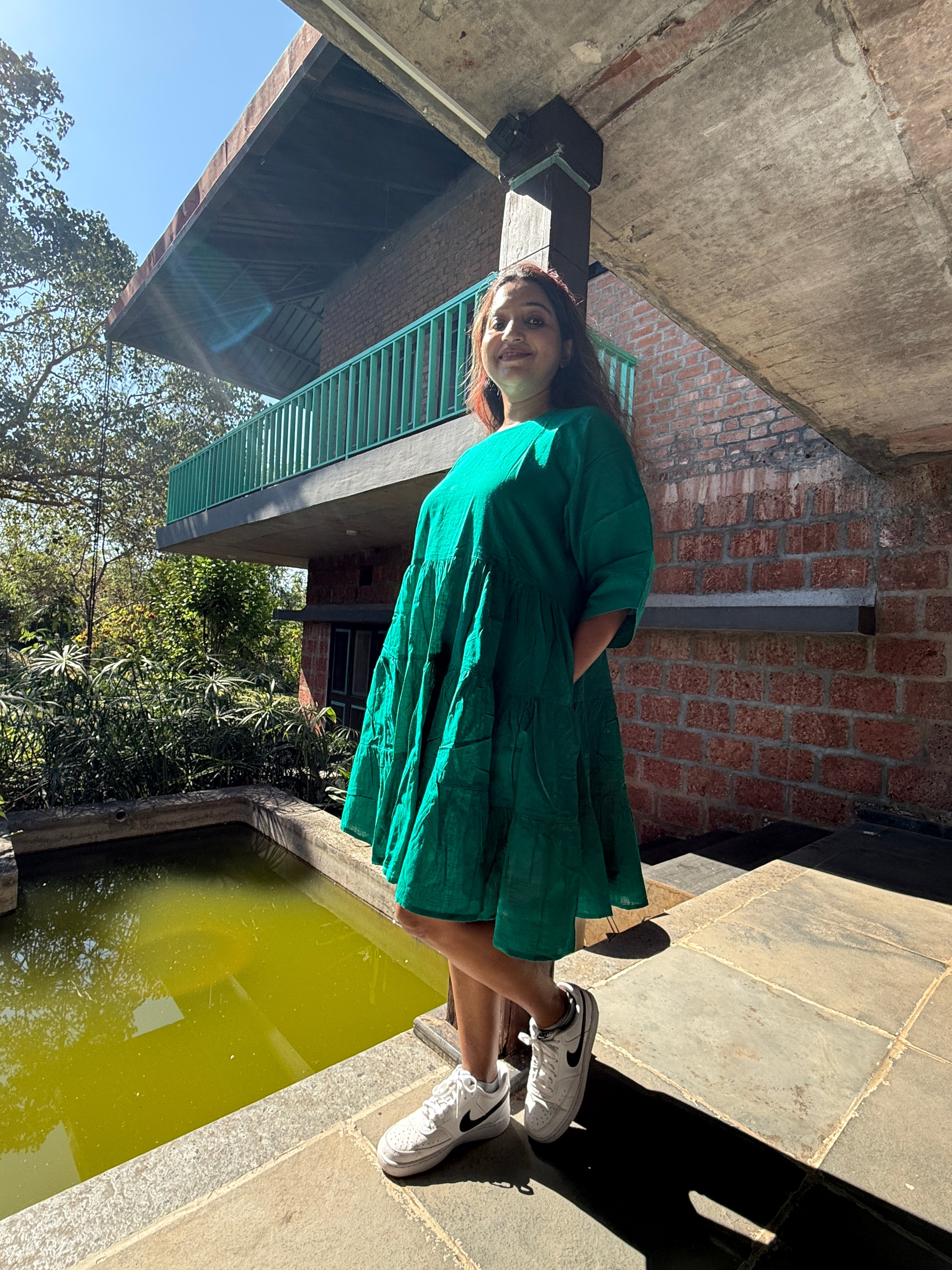 Emerald Ease Tiered Dress