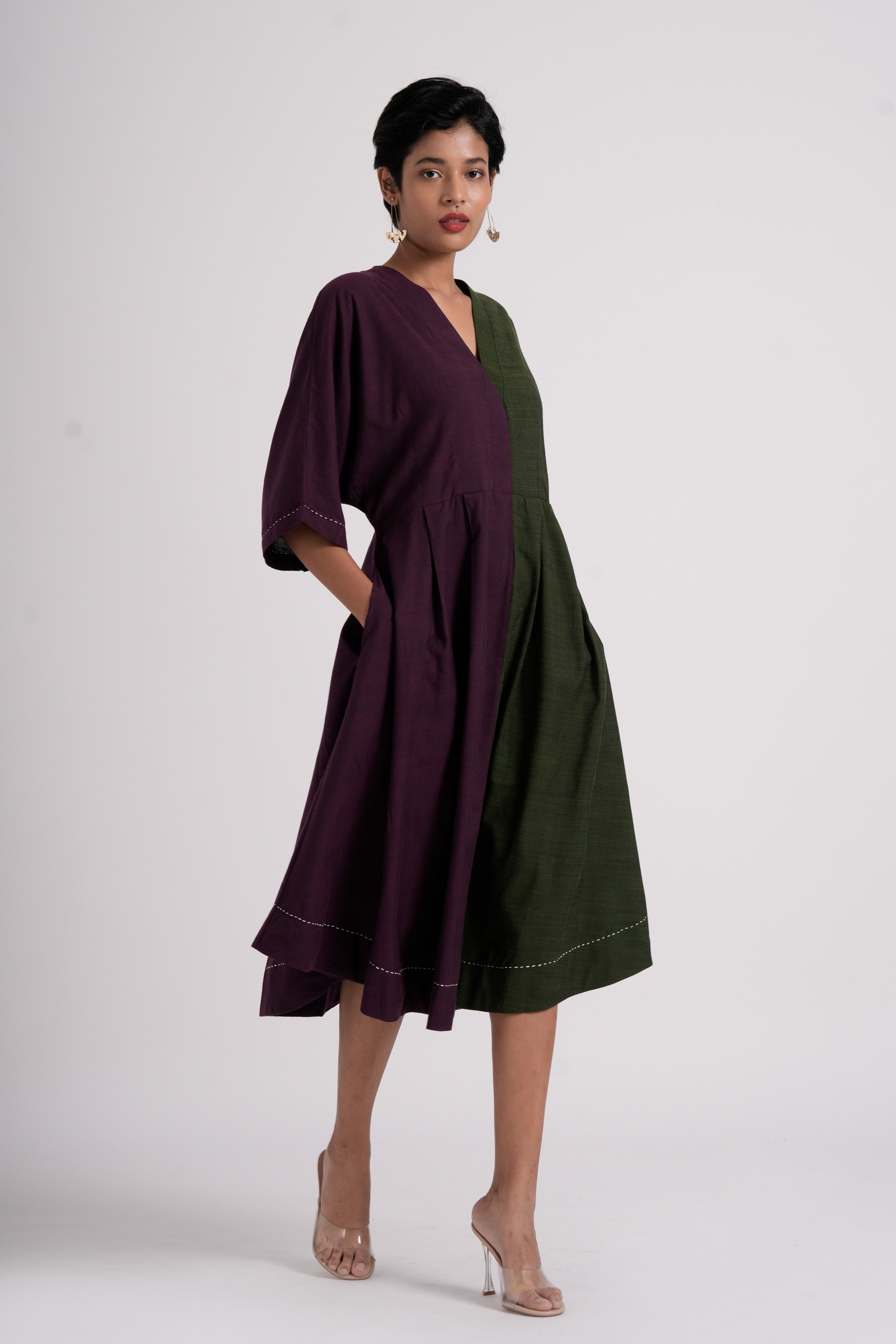 Split-hue dress - Dark Purple & Seaweed Green