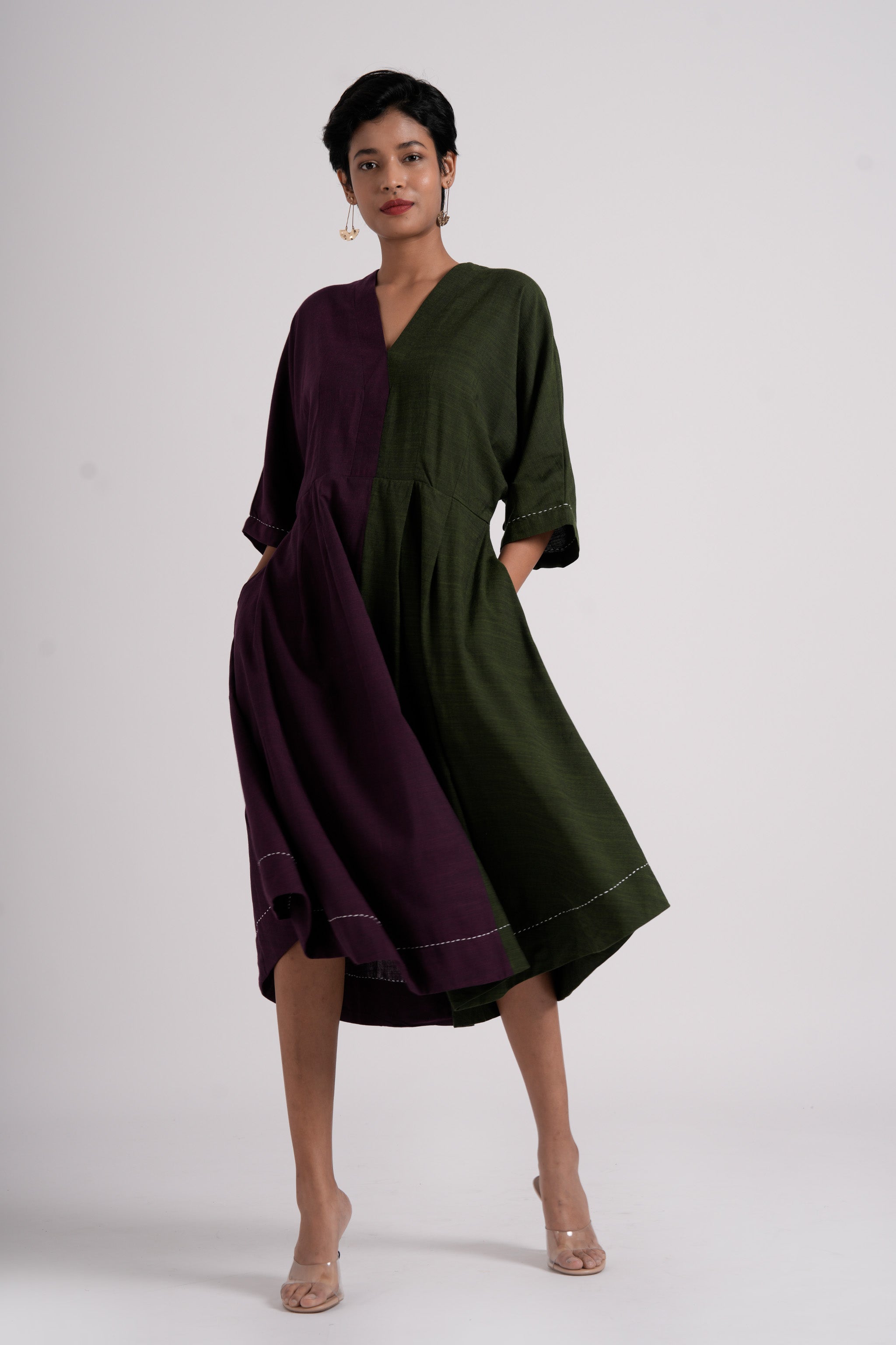 Split-hue dress - Dark Purple & Seaweed Green