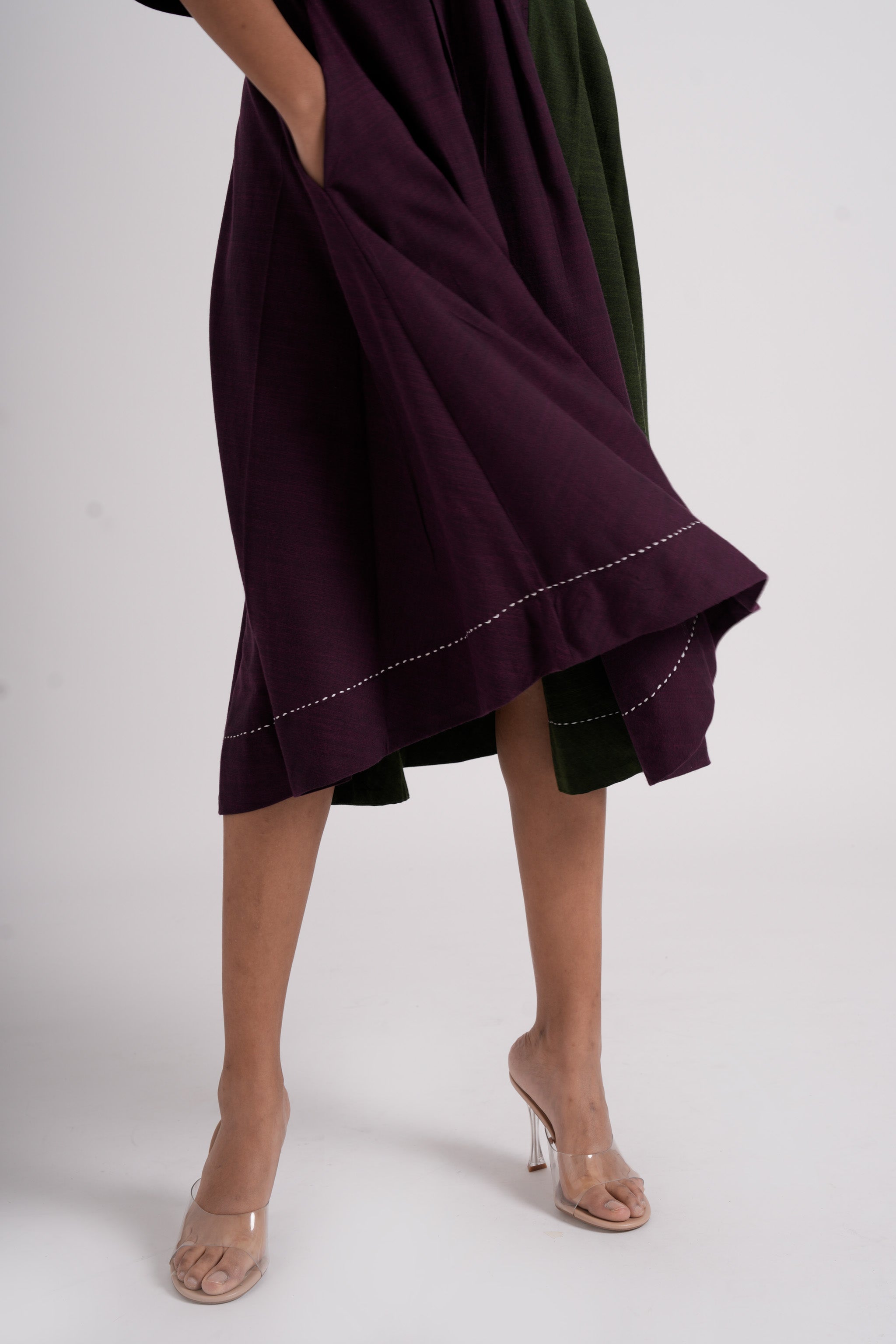 Split-hue dress - Dark Purple & Seaweed Green
