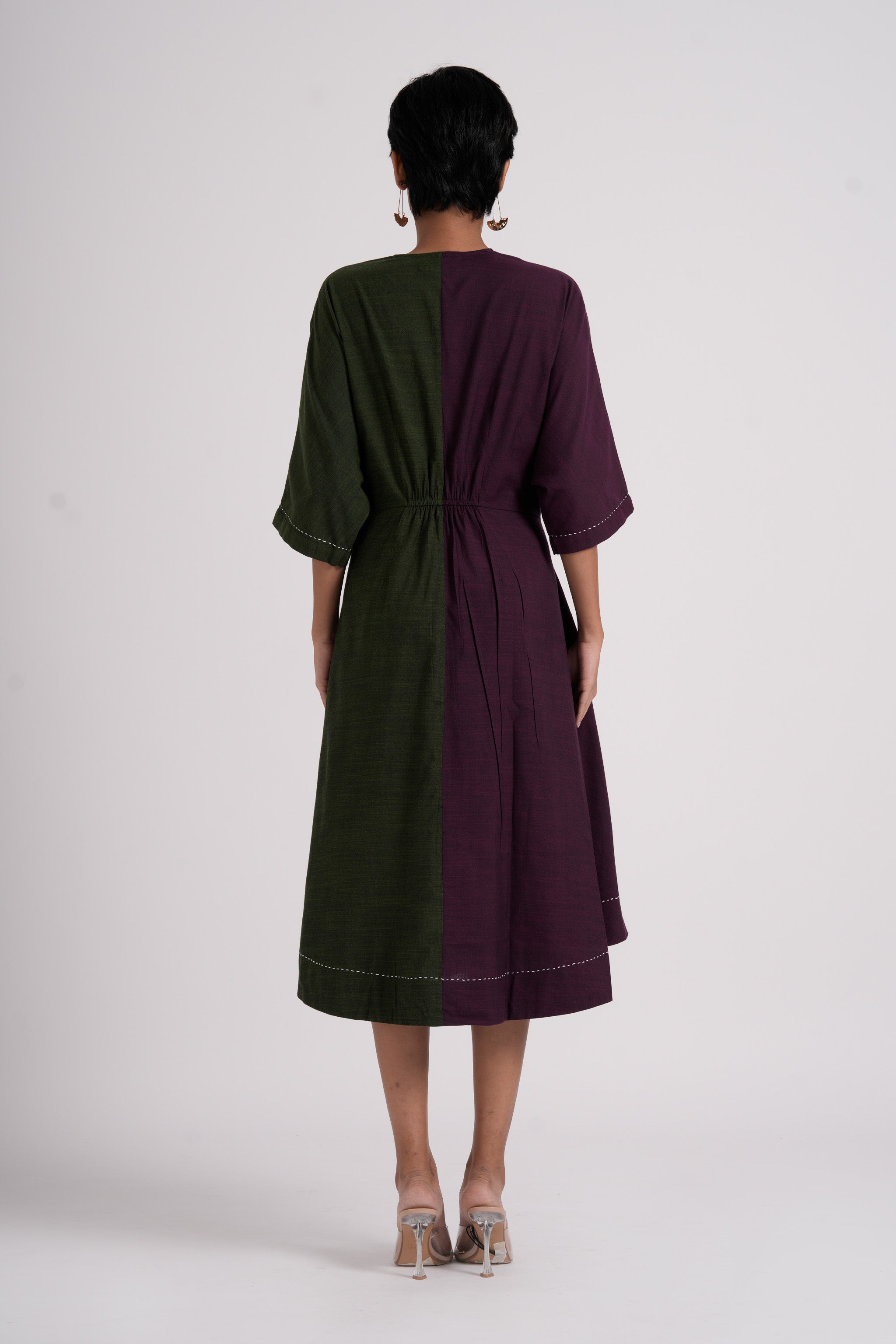 Split-hue dress - Dark Purple & Seaweed Green