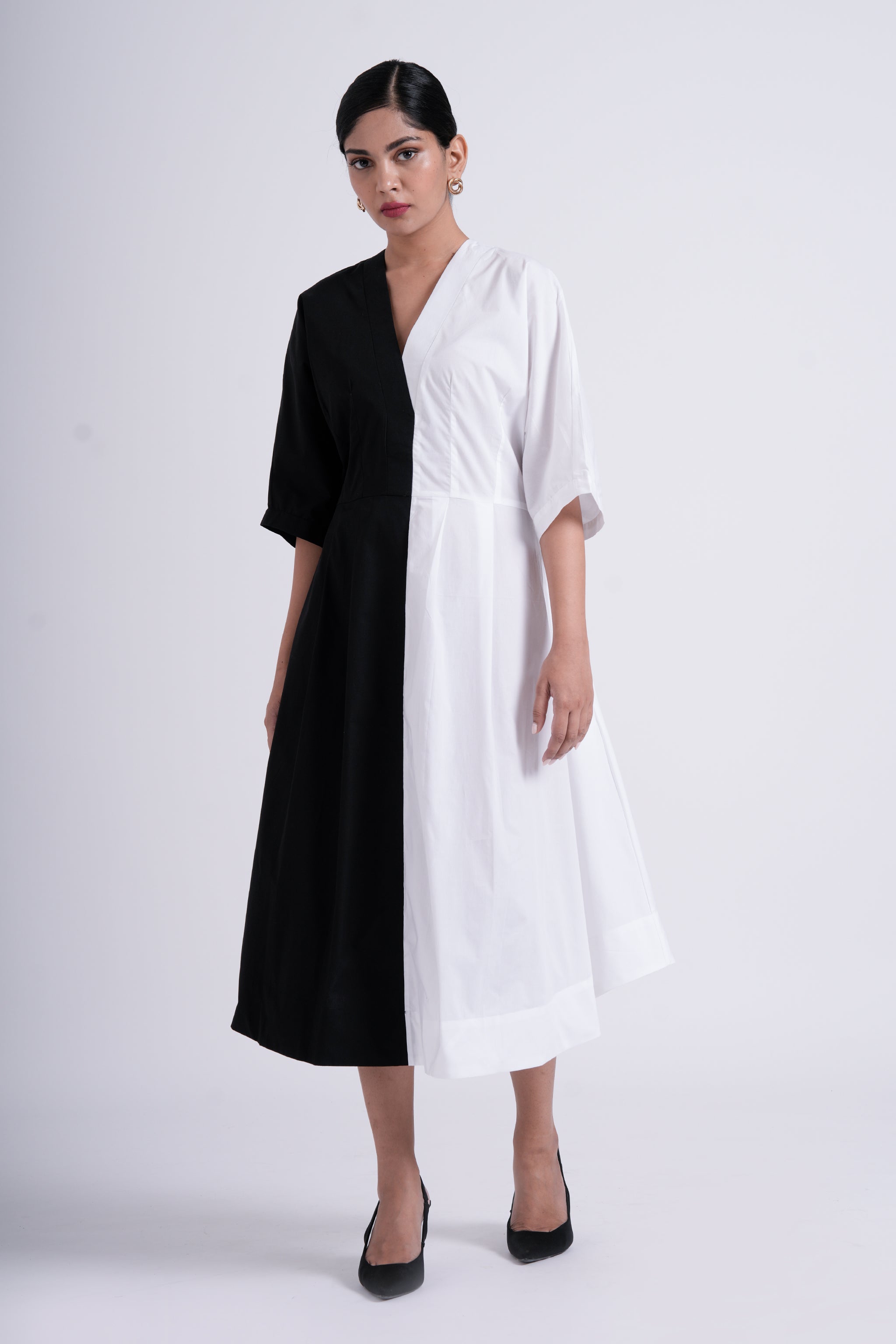 Split-hue dress - Salt and pepper