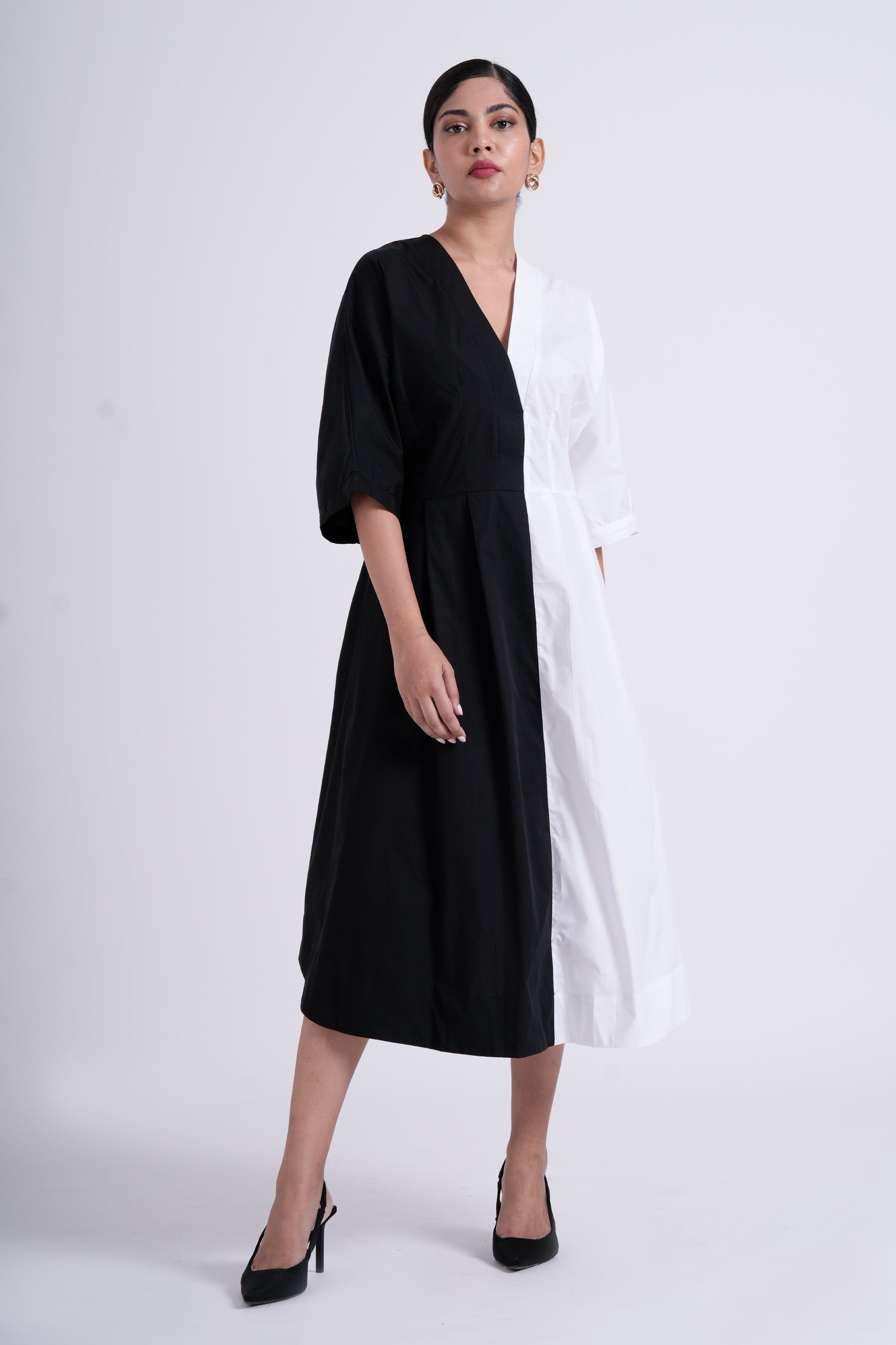 Split-hue dress - Salt and pepper