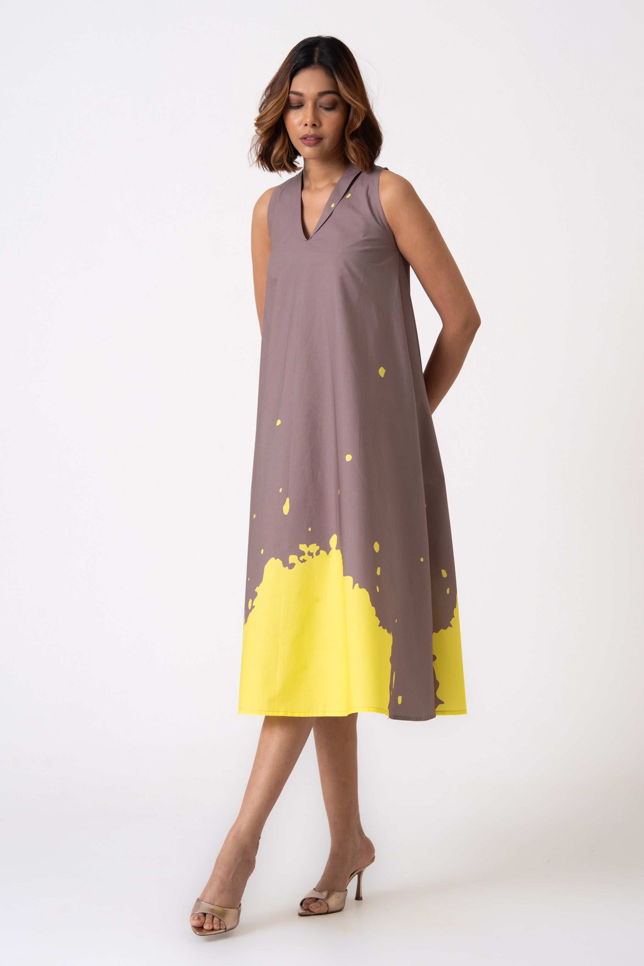 Lady dress -  Grey & Yellow
