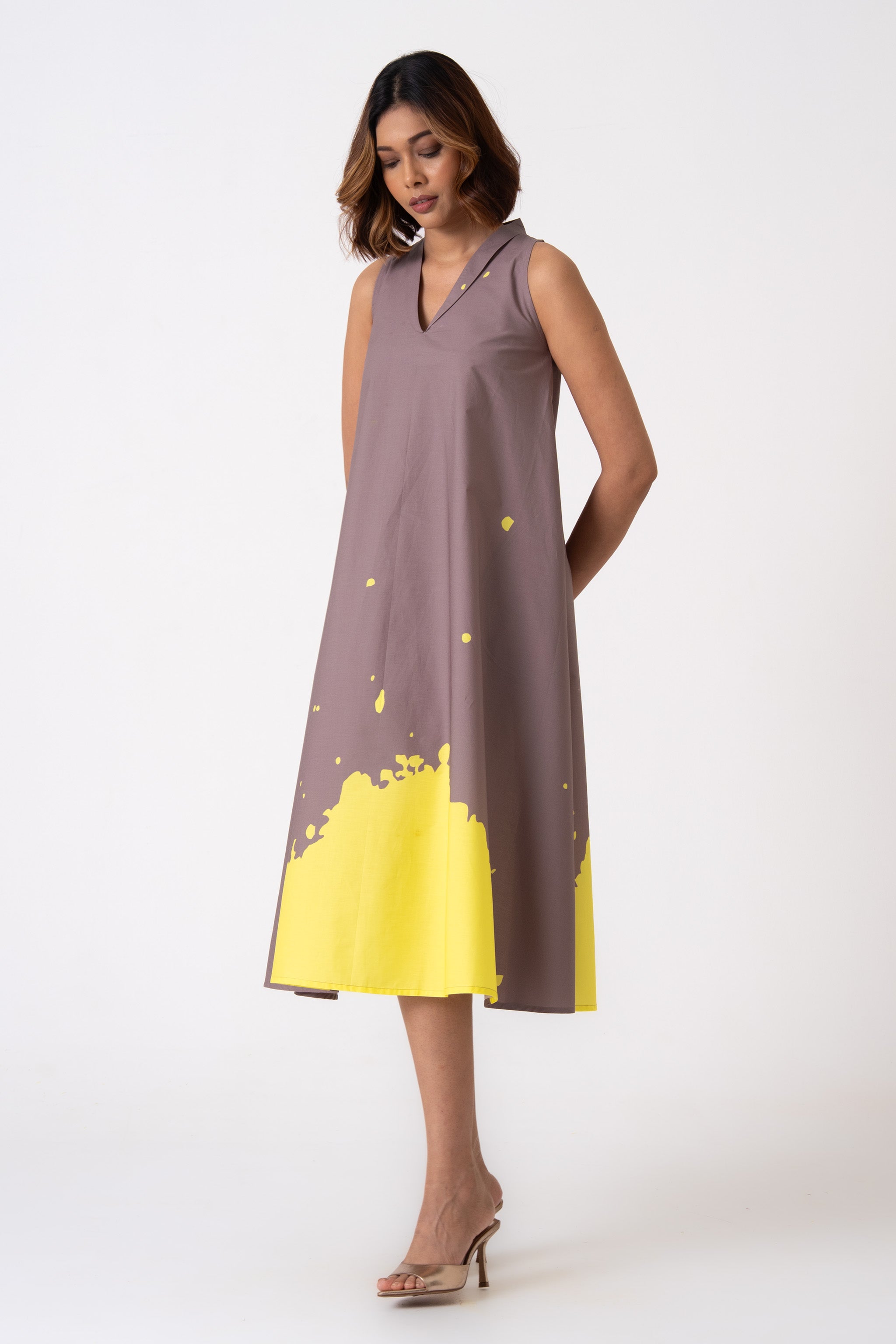 Lady dress -  Grey & Yellow