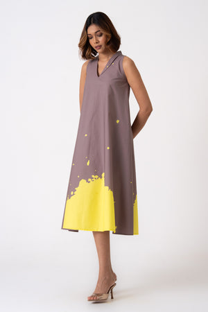 Lady dress -  Grey & Yellow
