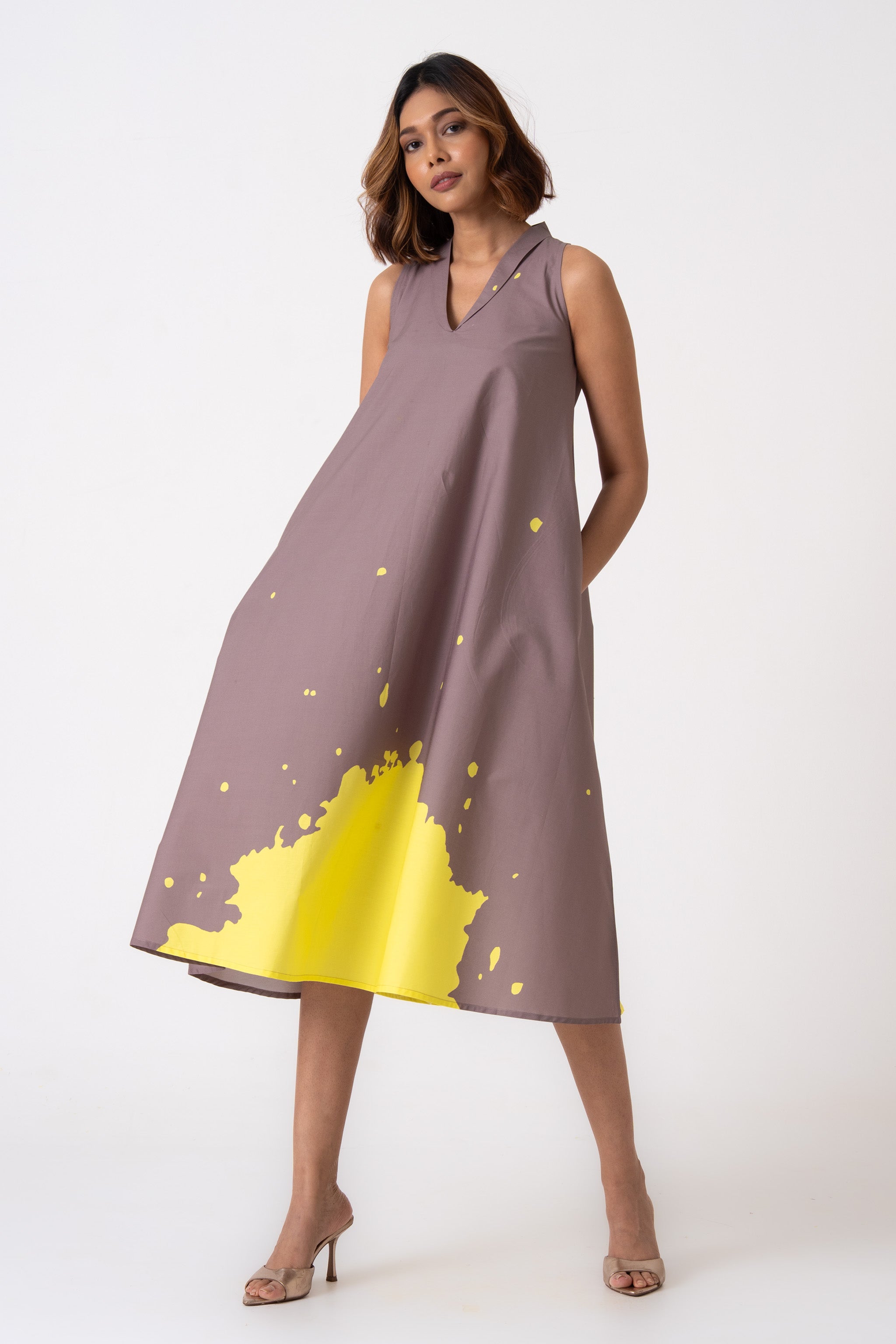 Lady dress -  Grey & Yellow