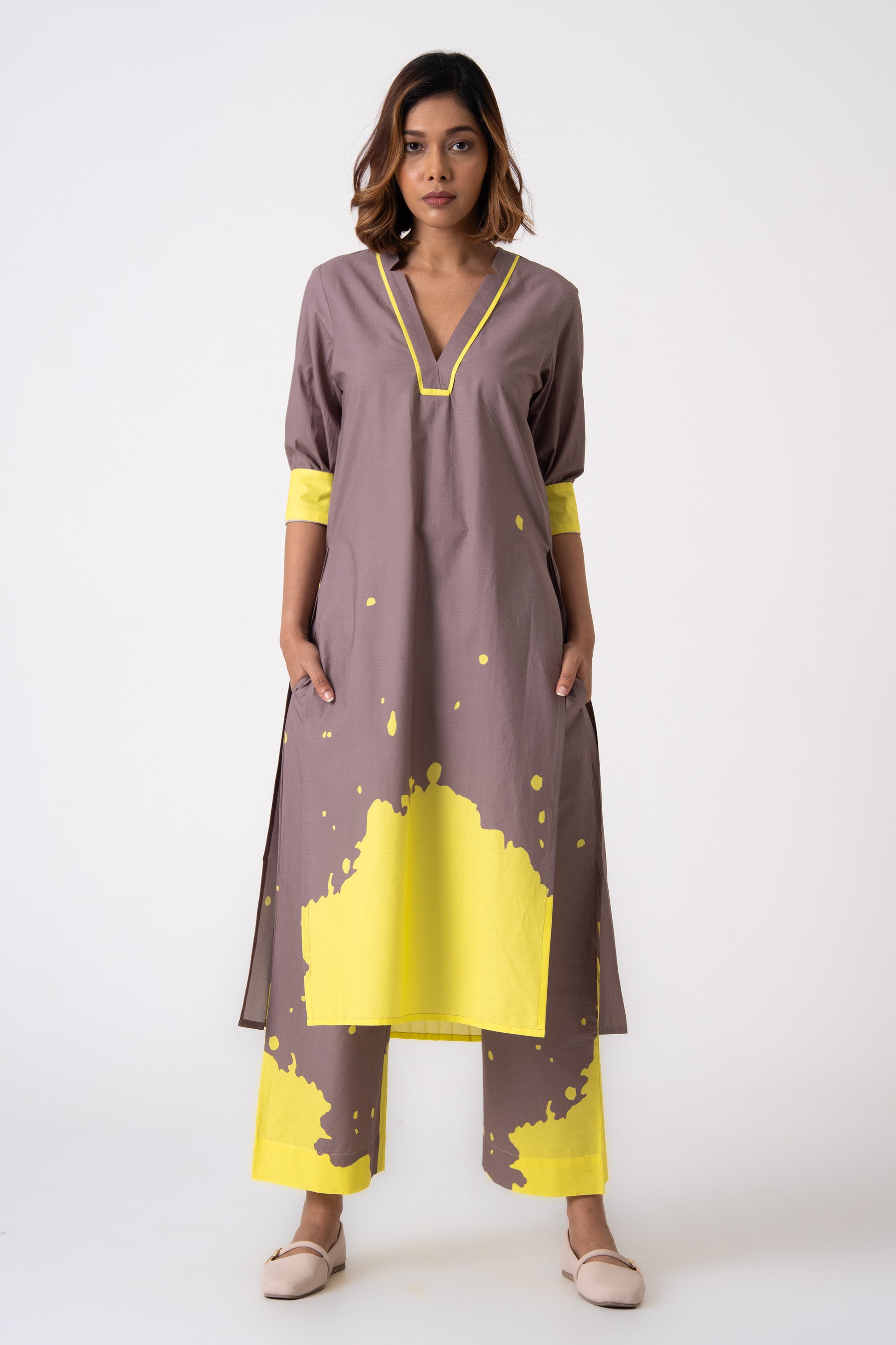 Splatter Co-ord -  Gray & Yellow