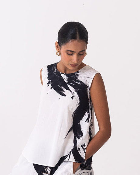 Fluid Top  - White & Black Splash