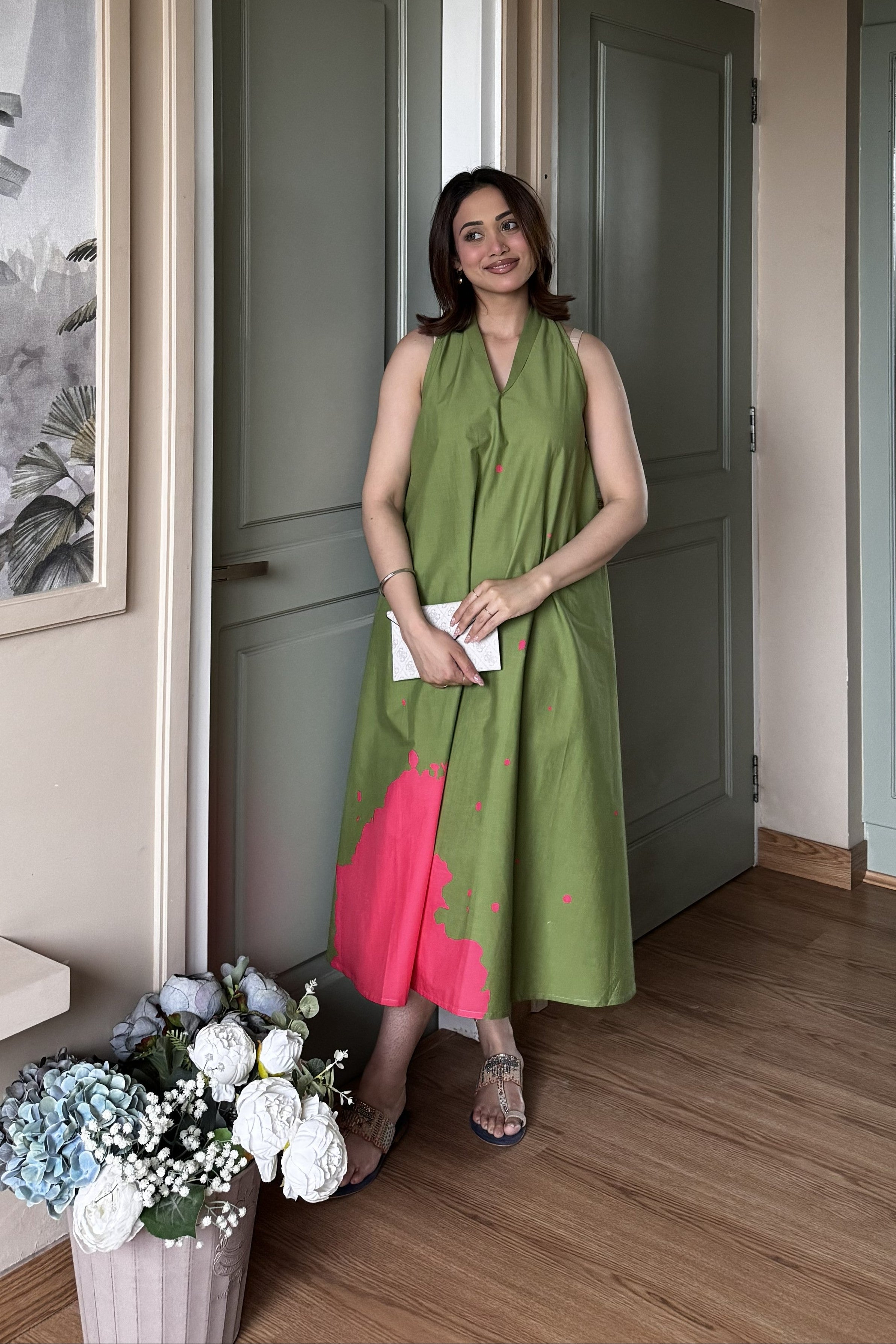 Lady Dress - Green & Pink