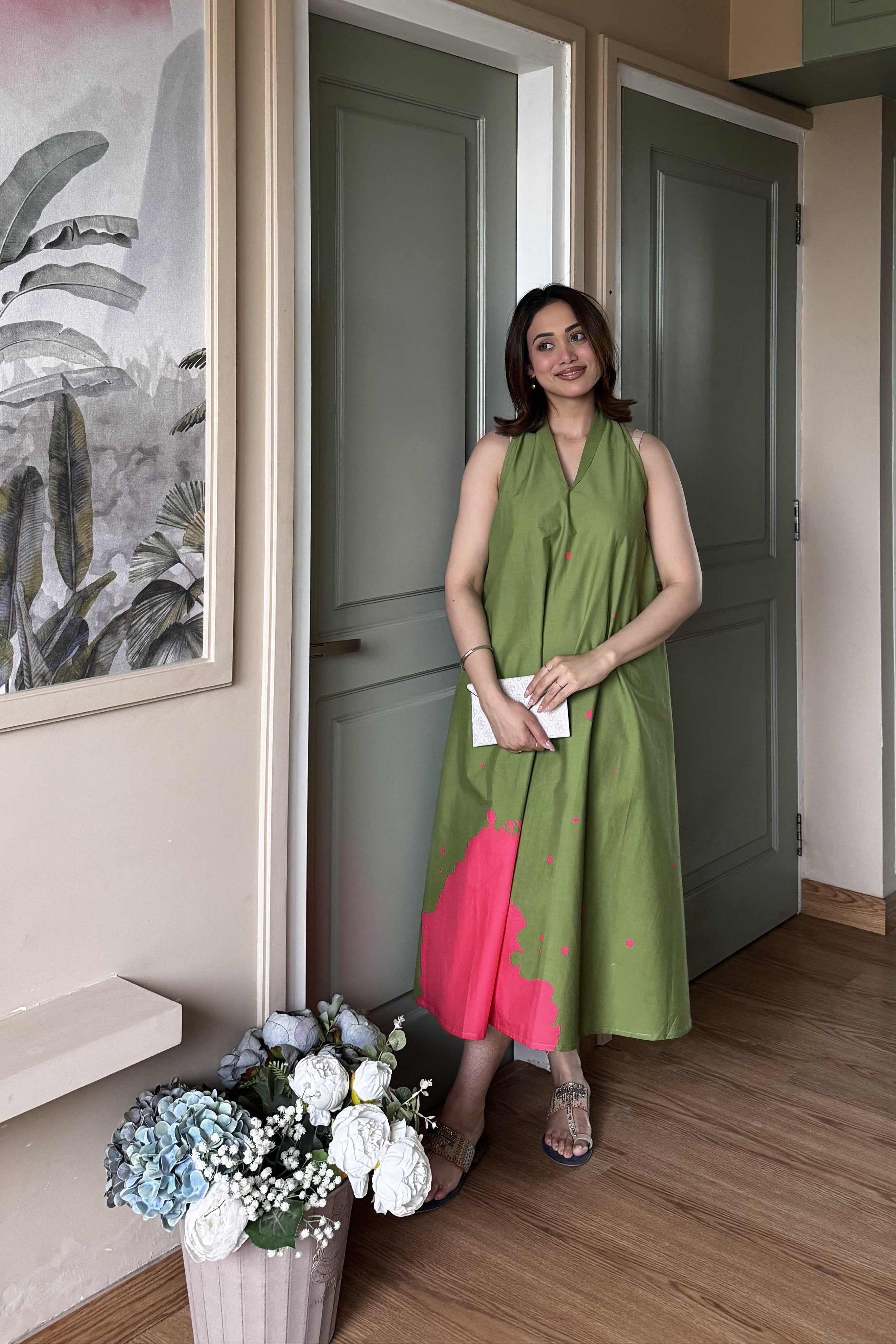 Lady Dress - Green & Pink