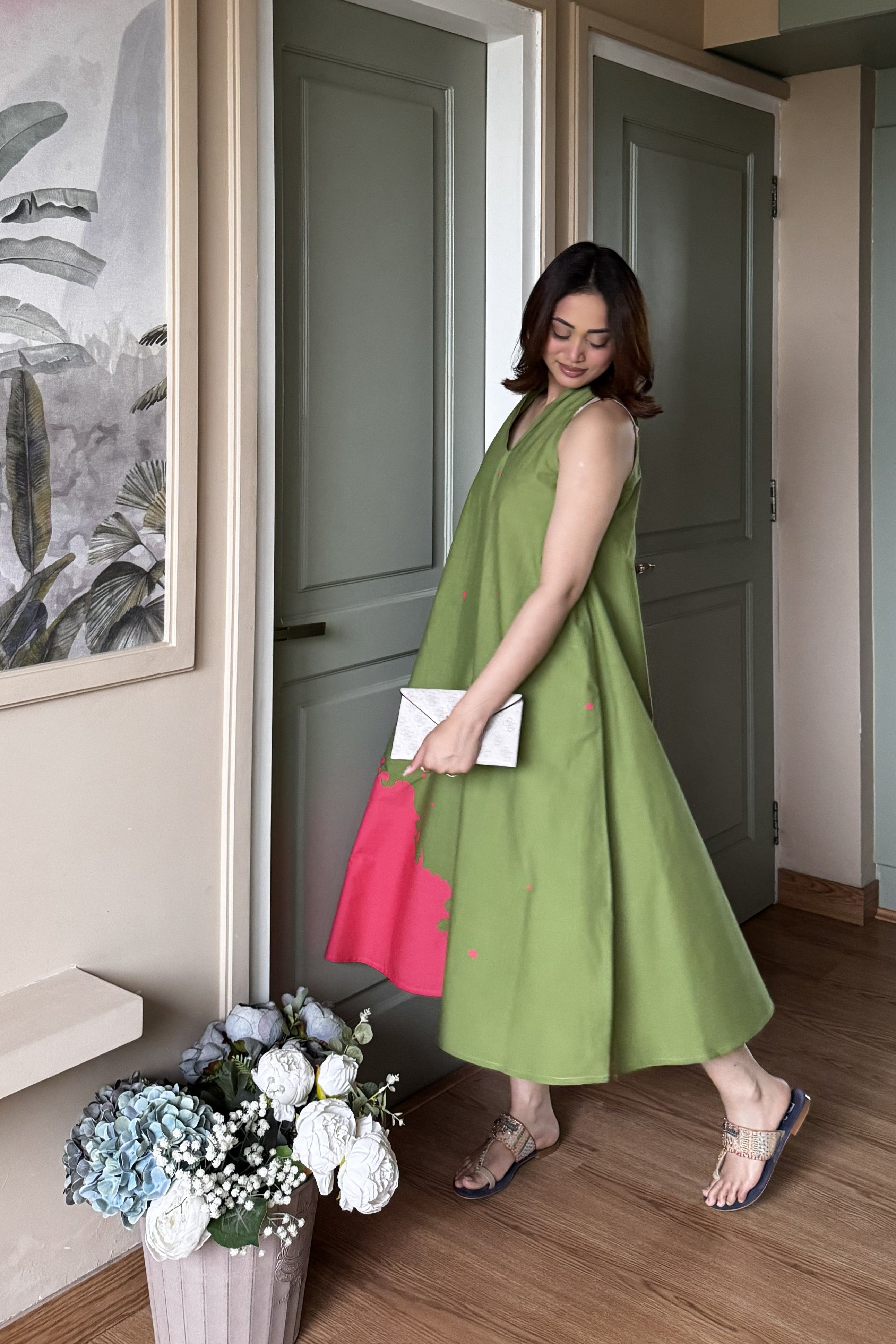 Lady Dress - Green & Pink