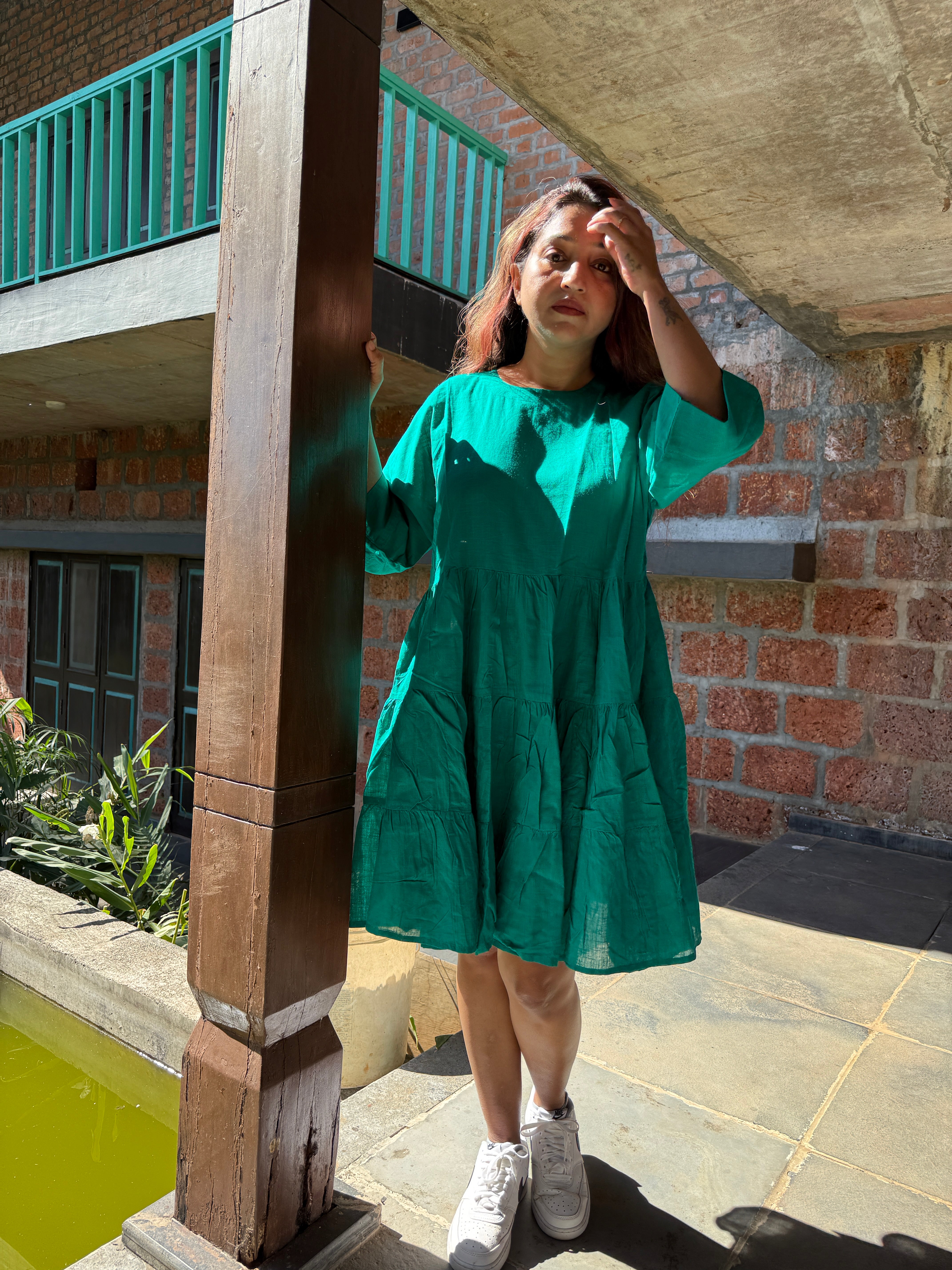 Emerald Ease Tiered Dress