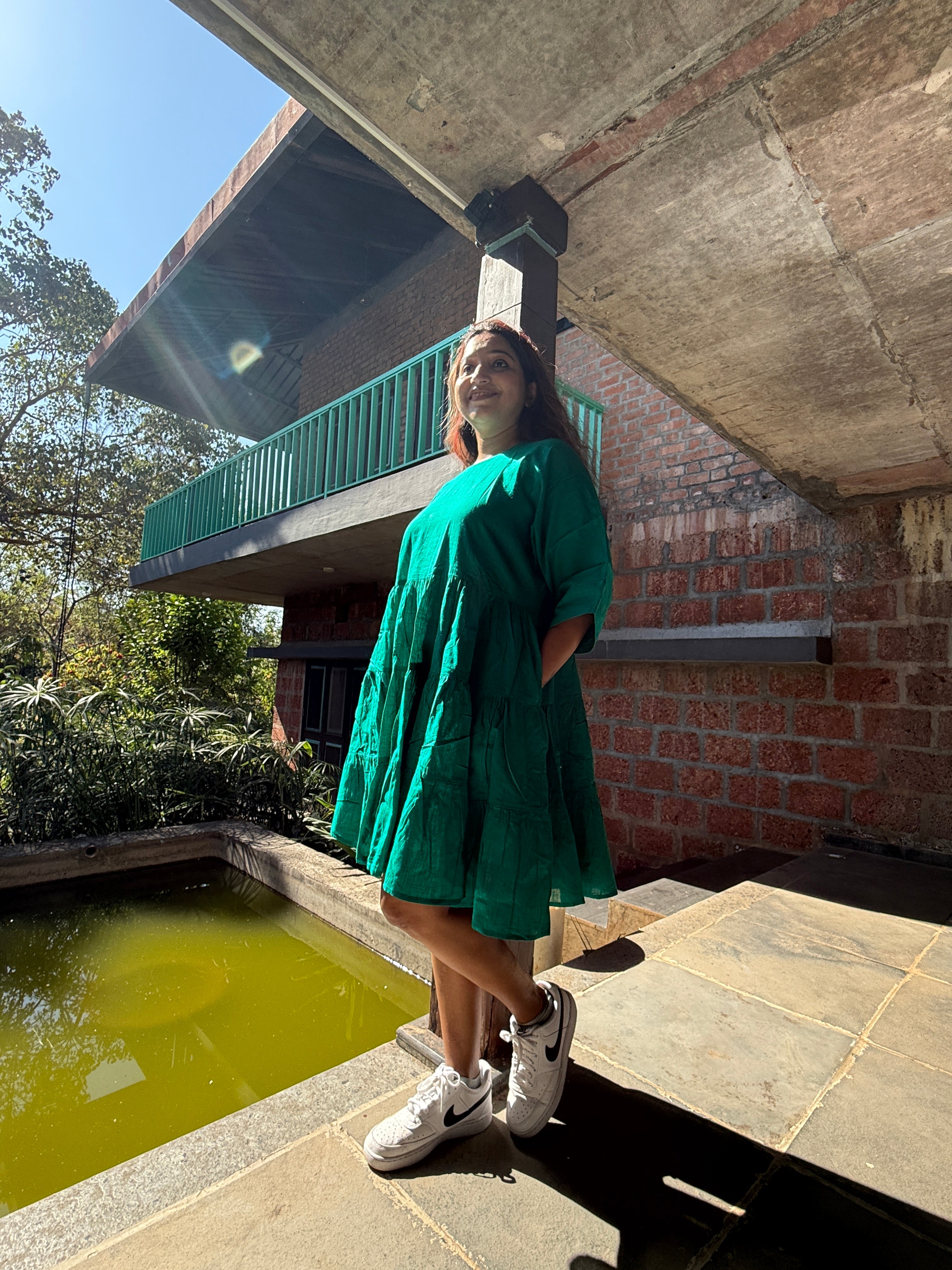 Emerald Ease Tiered Dress