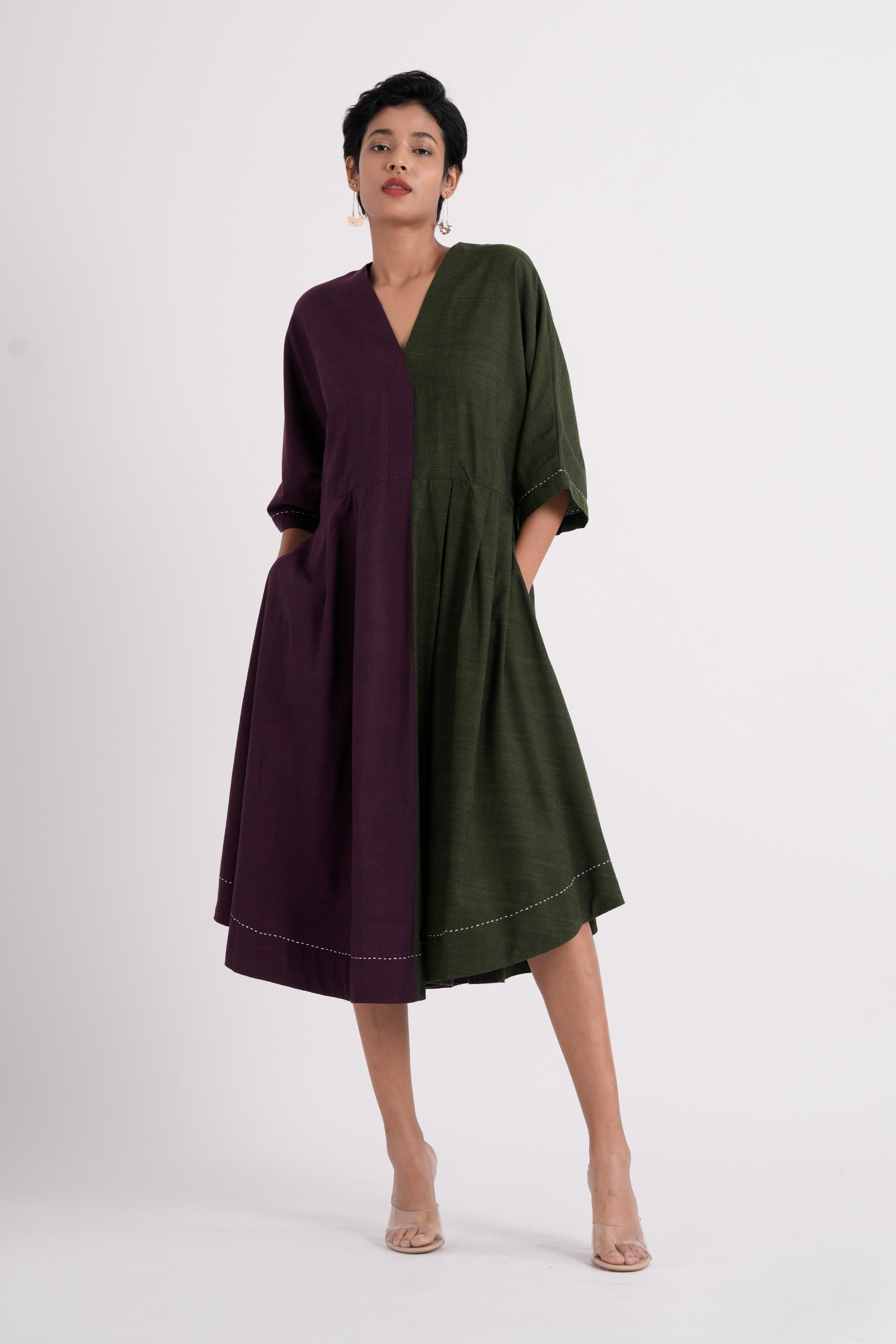 Split-hue dress - Dark Purple & Seaweed Green
