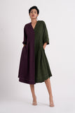 Split-hue dress - Dark Purple & Seaweed Green