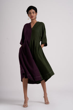 Split-hue dress - Dark Purple & Seaweed Green