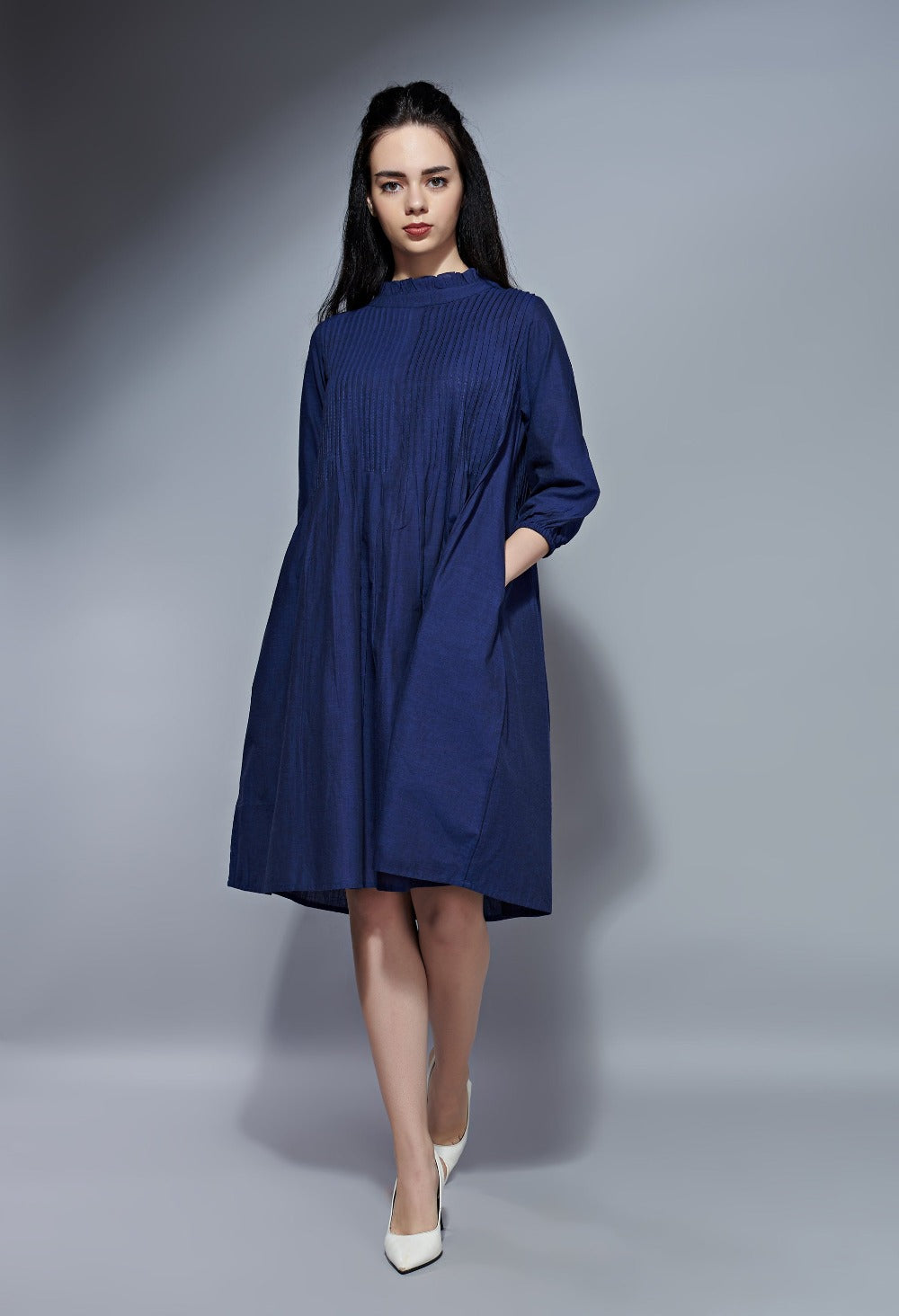 Pintuck dress – Indigo Blue